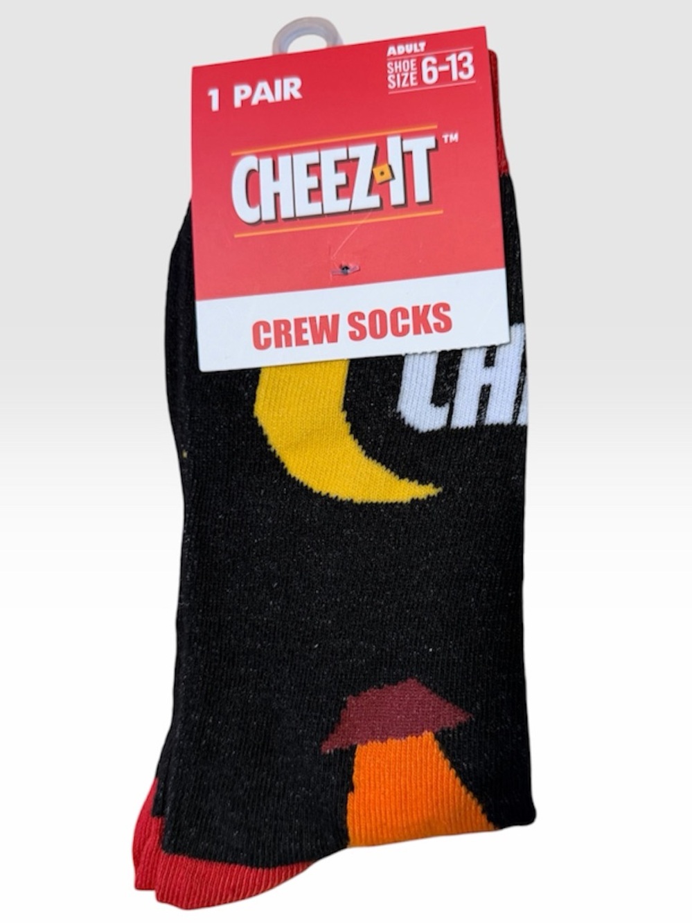 ⭐️ Bundle 5 for $13 • Cheez-it Brand Black Crew Socks - Novelty Snack Logo
